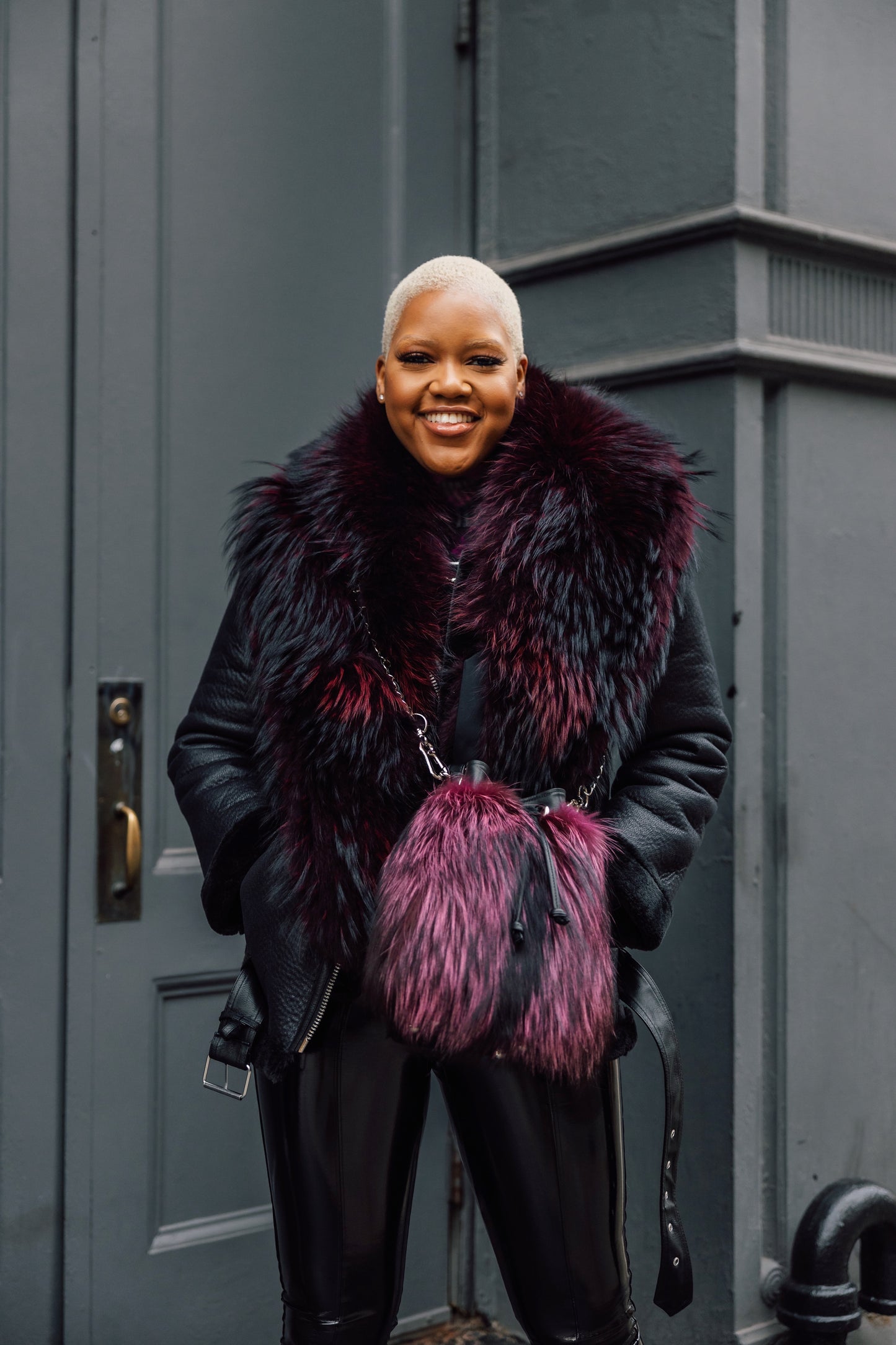 Midnight Magenta fur collar