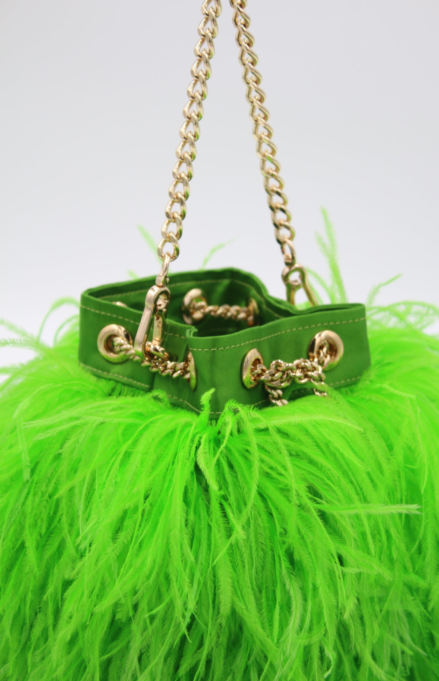 Ostrich Feather Bucket Bag | Kelly Green | Large | Made to order