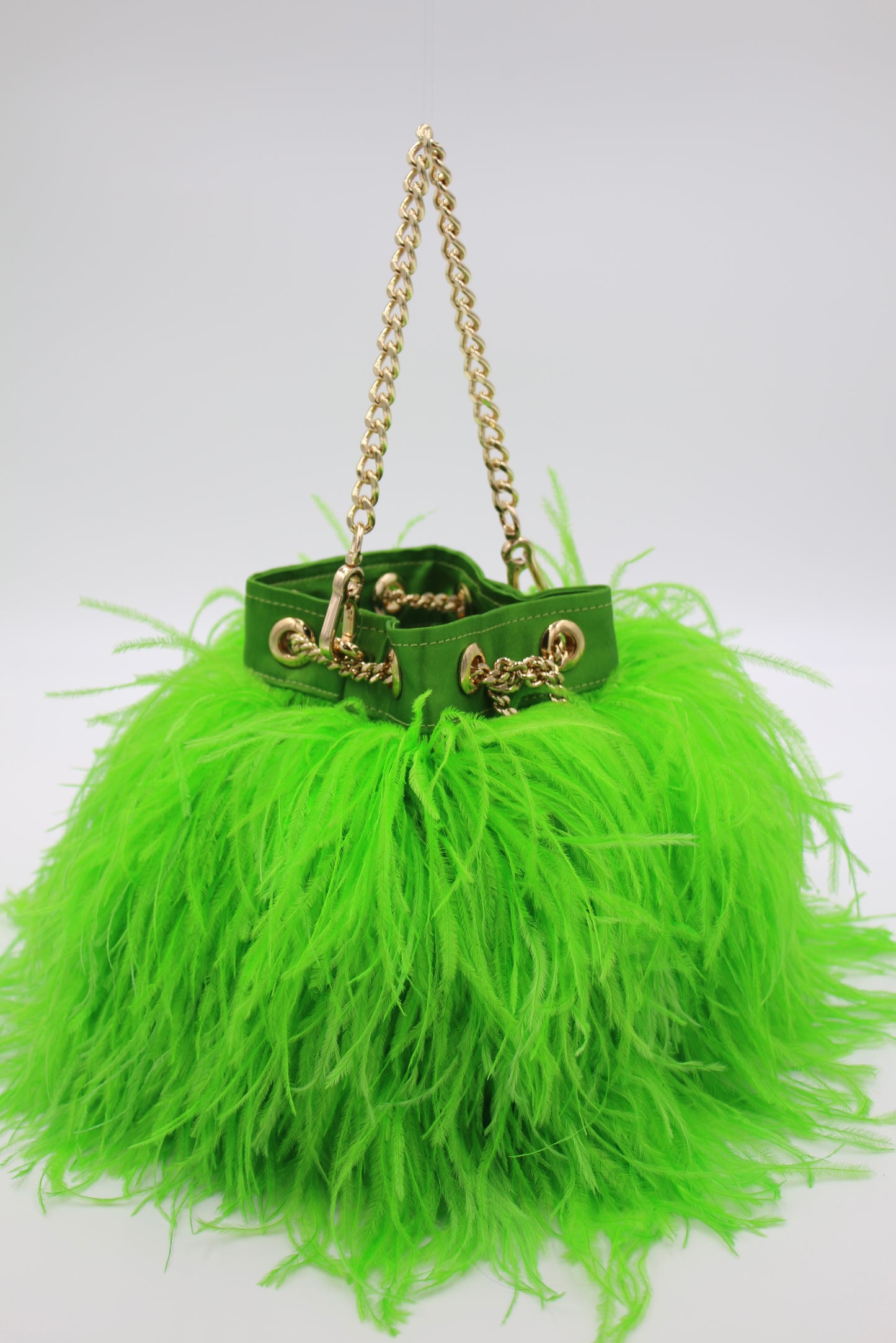 Ostrich Feather Bucket Bag | Kelly Green | Large | Made to order