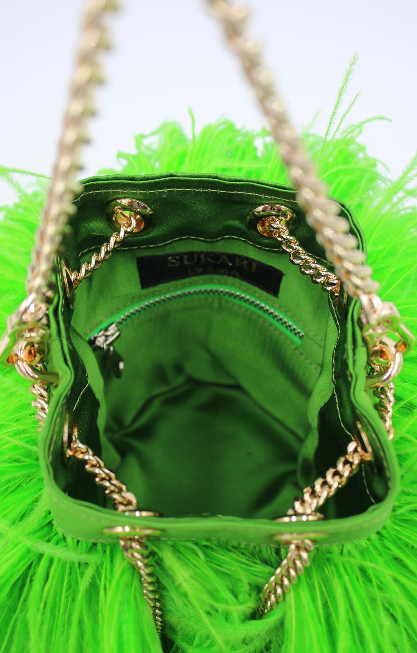 Ostrich Feather Bucket Bag | Kelly Green | Large | Made to order
