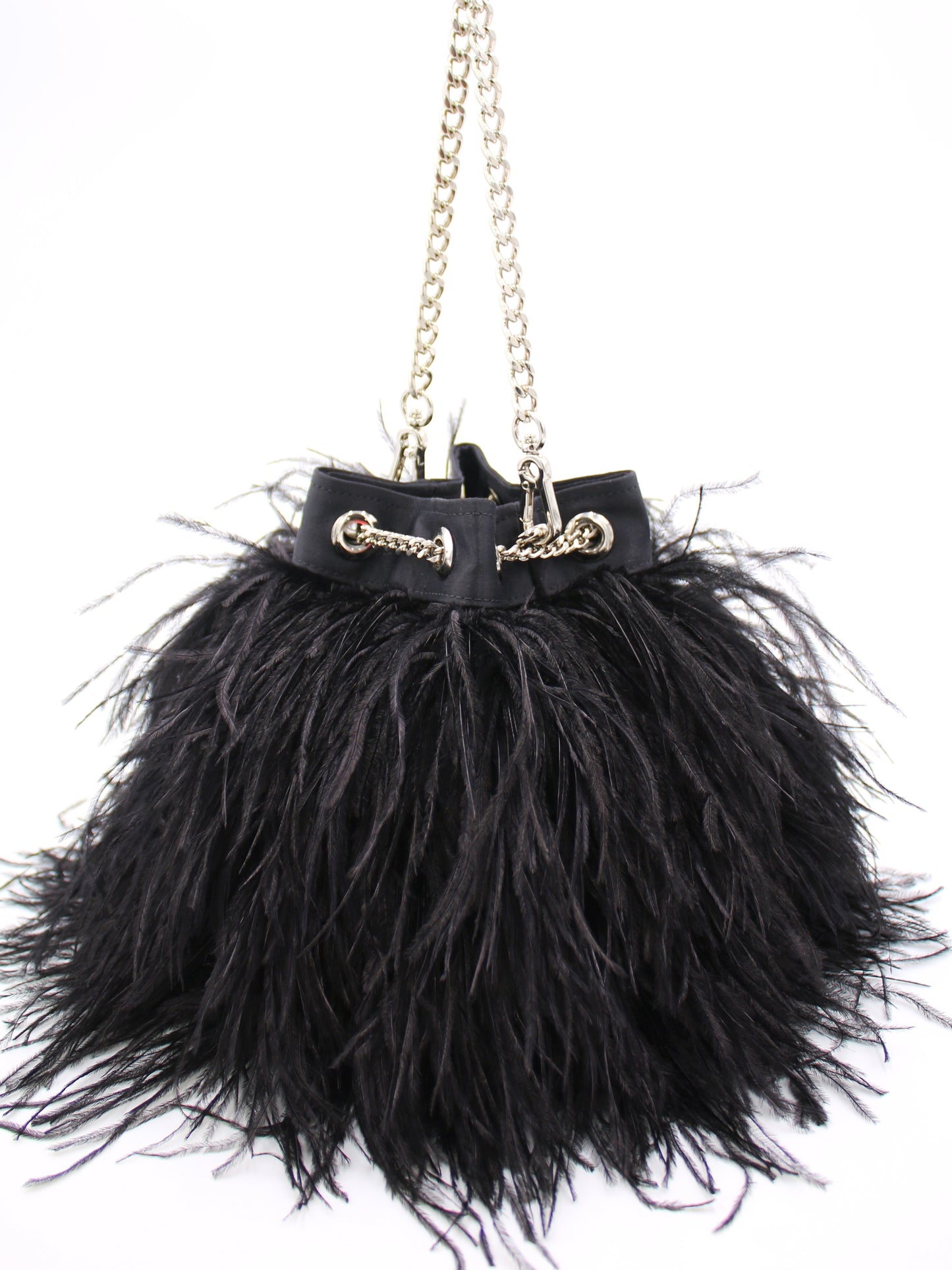 Ostrich Feather Bucket Bag | Onyx & Silver | Large | Made to order