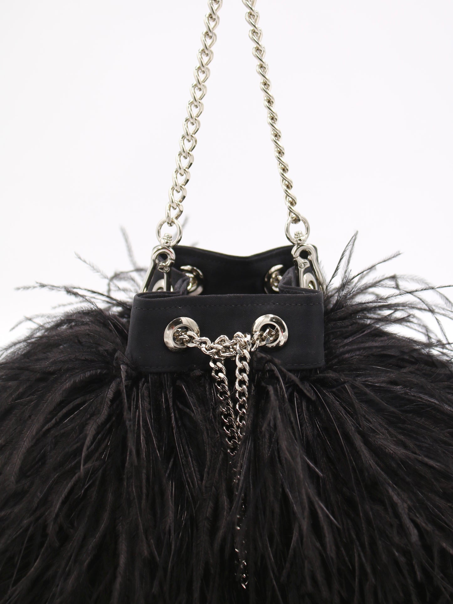 Ostrich Feather Bucket Bag | Onyx & Silver | Large | Made to order