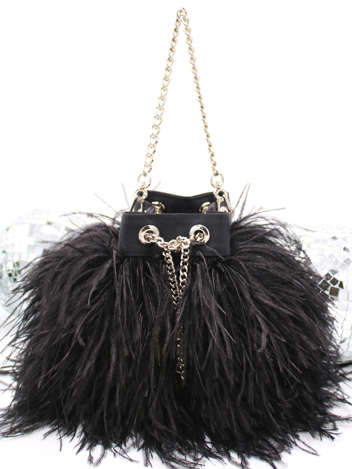 Ostrich Feather Bucket Bag | Onyx & Silver | Large | Made to order
