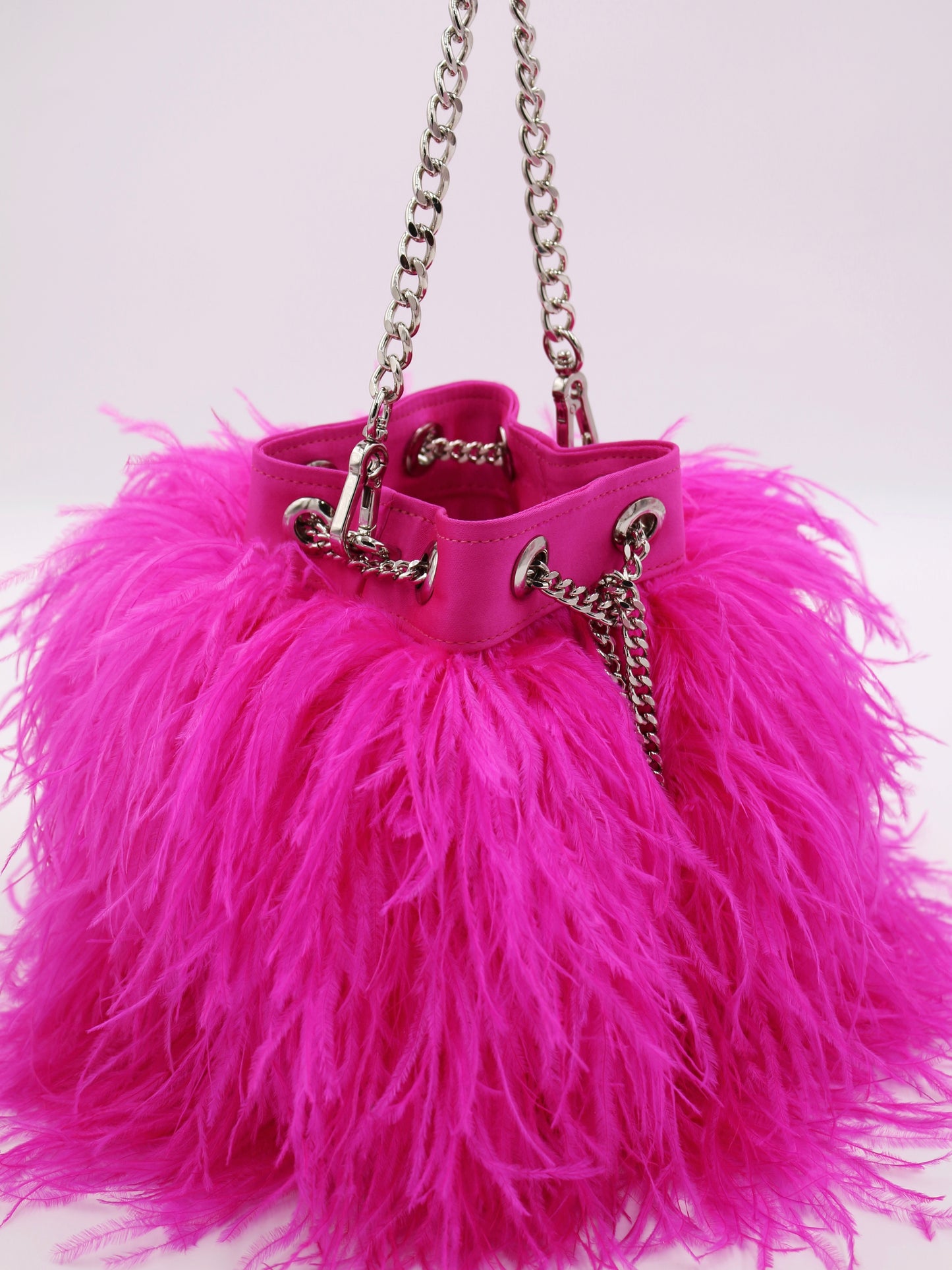 Ostrich Feather Bucket Bag | Fuchsia | Large | Made to order