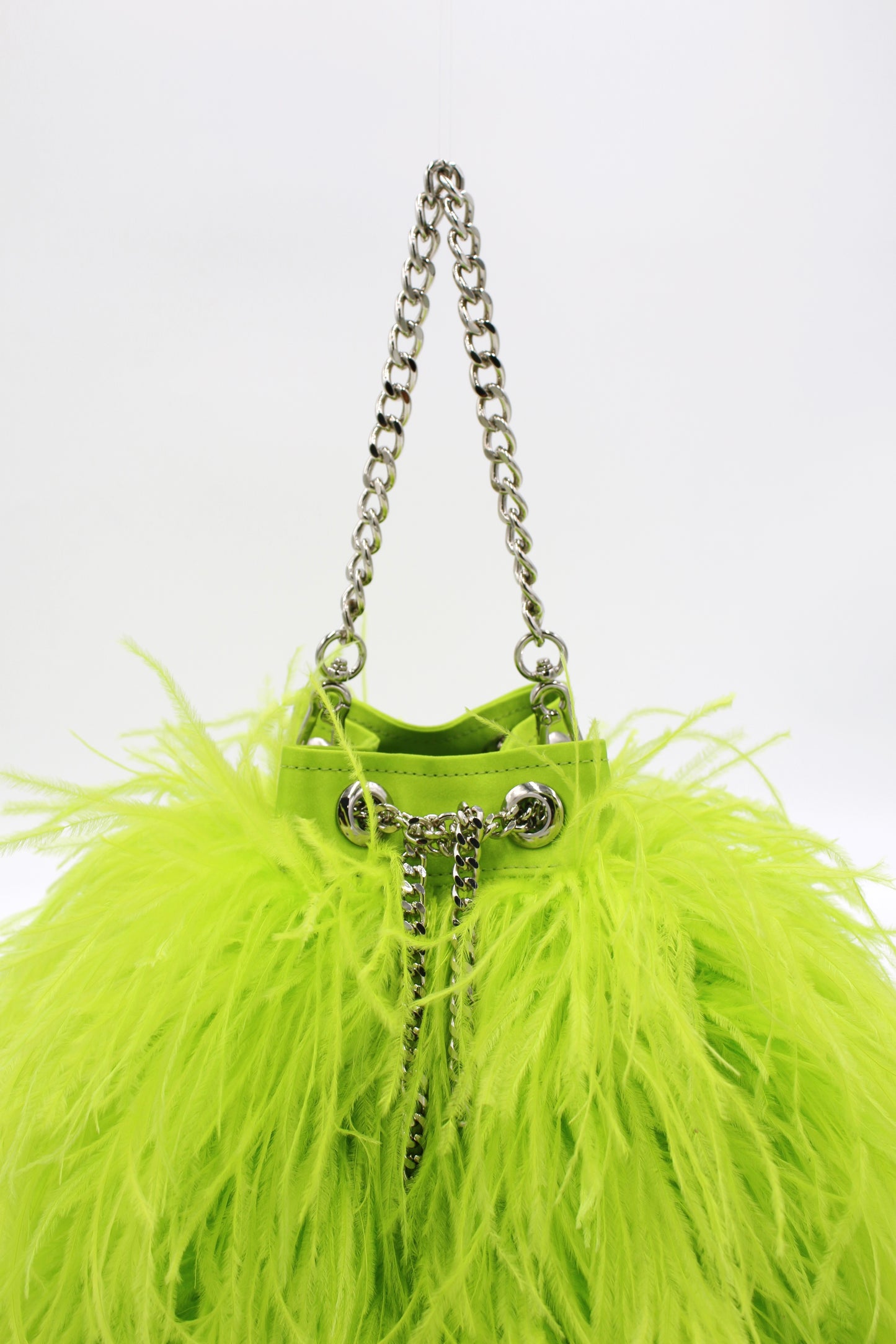 Ostrich Feather Bucket Bag | Electric Lime | Large | Made to order