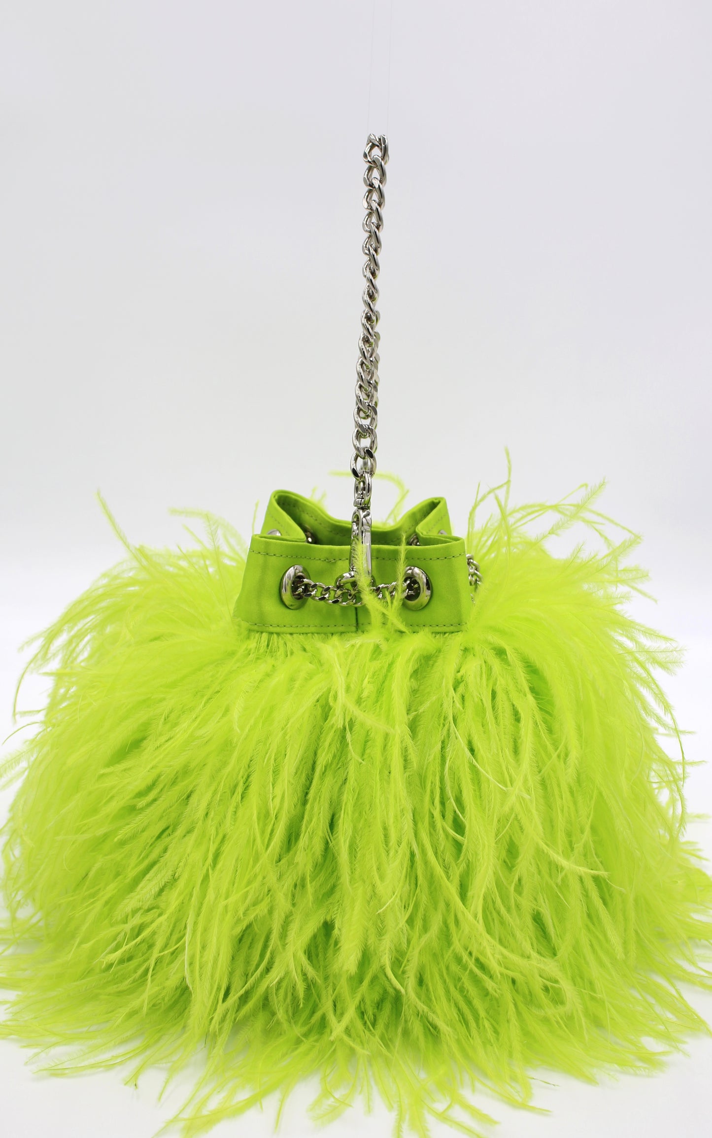 Ostrich Feather Bucket Bag | Electric Lime | Large | Made to order