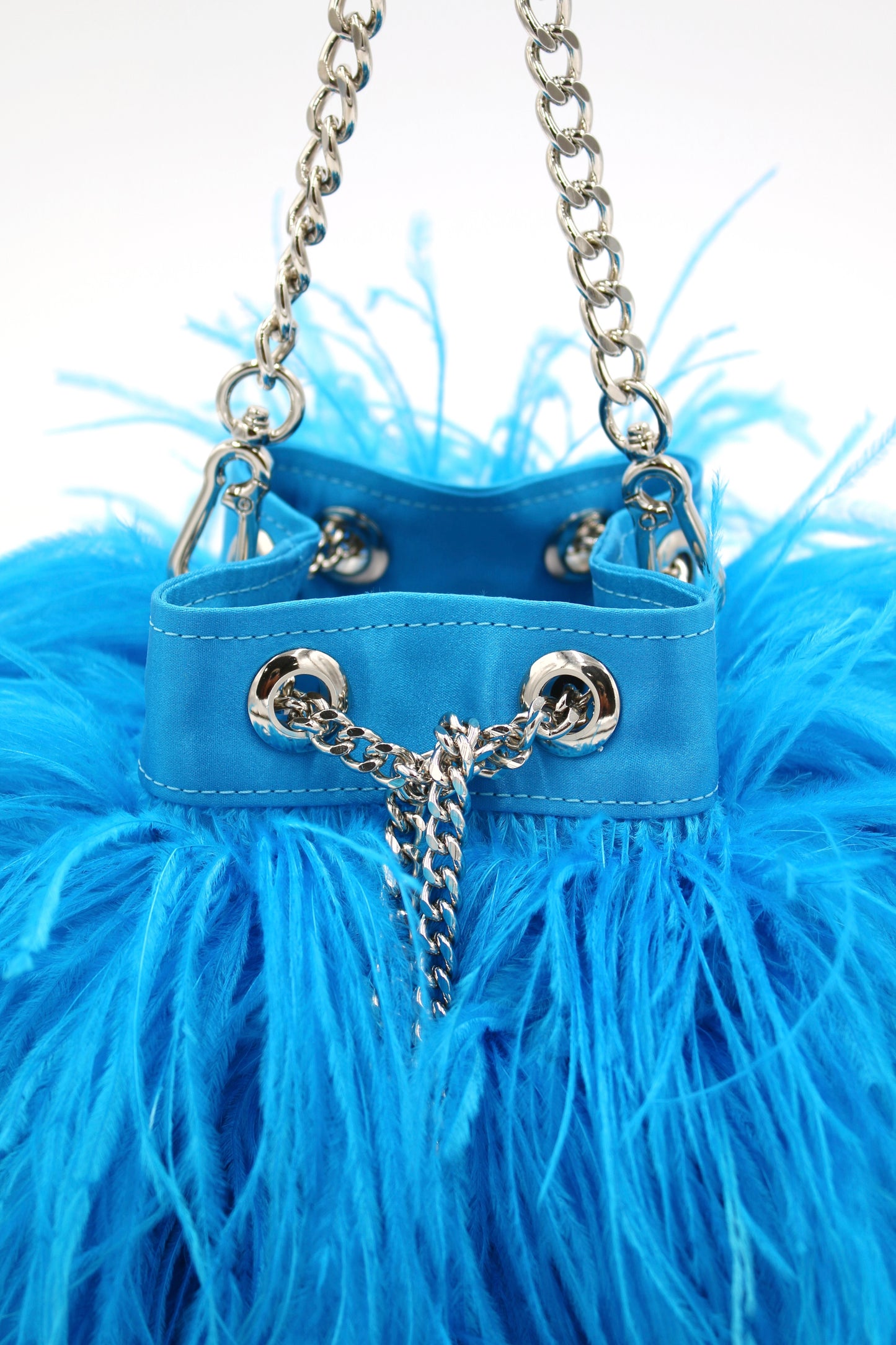 Ostrich Feather Bucket Bag | Azul | Large