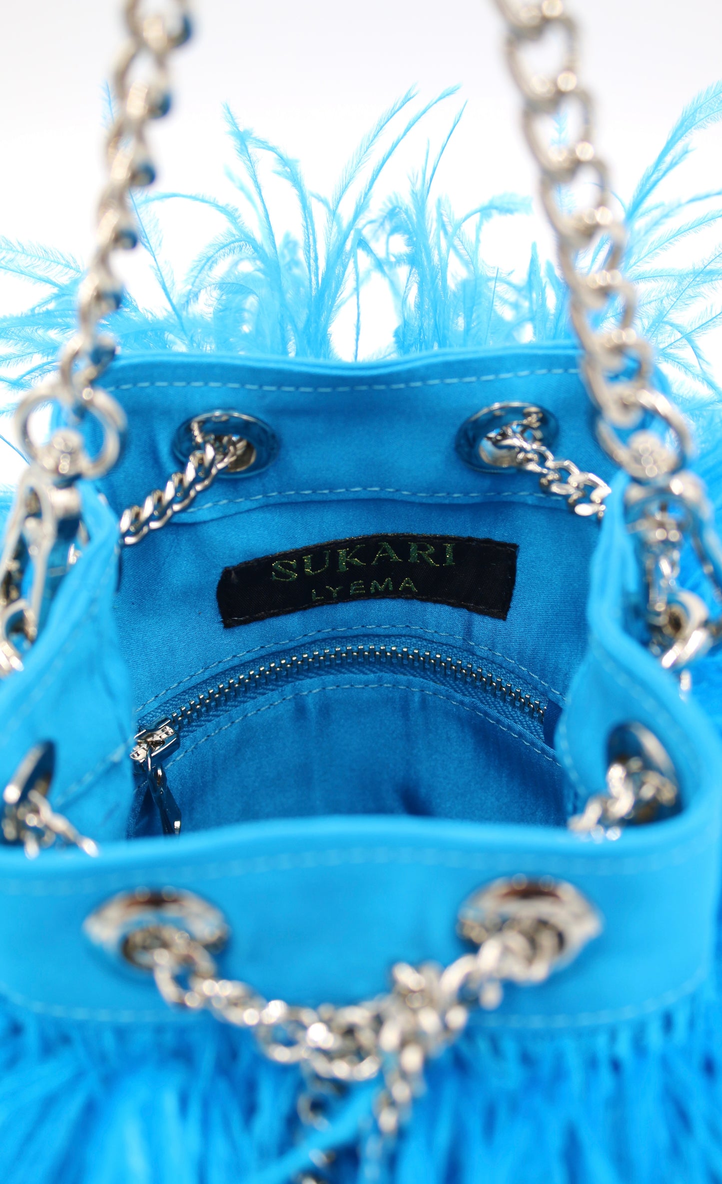 Ostrich Feather Bucket Bag | Azul | Large
