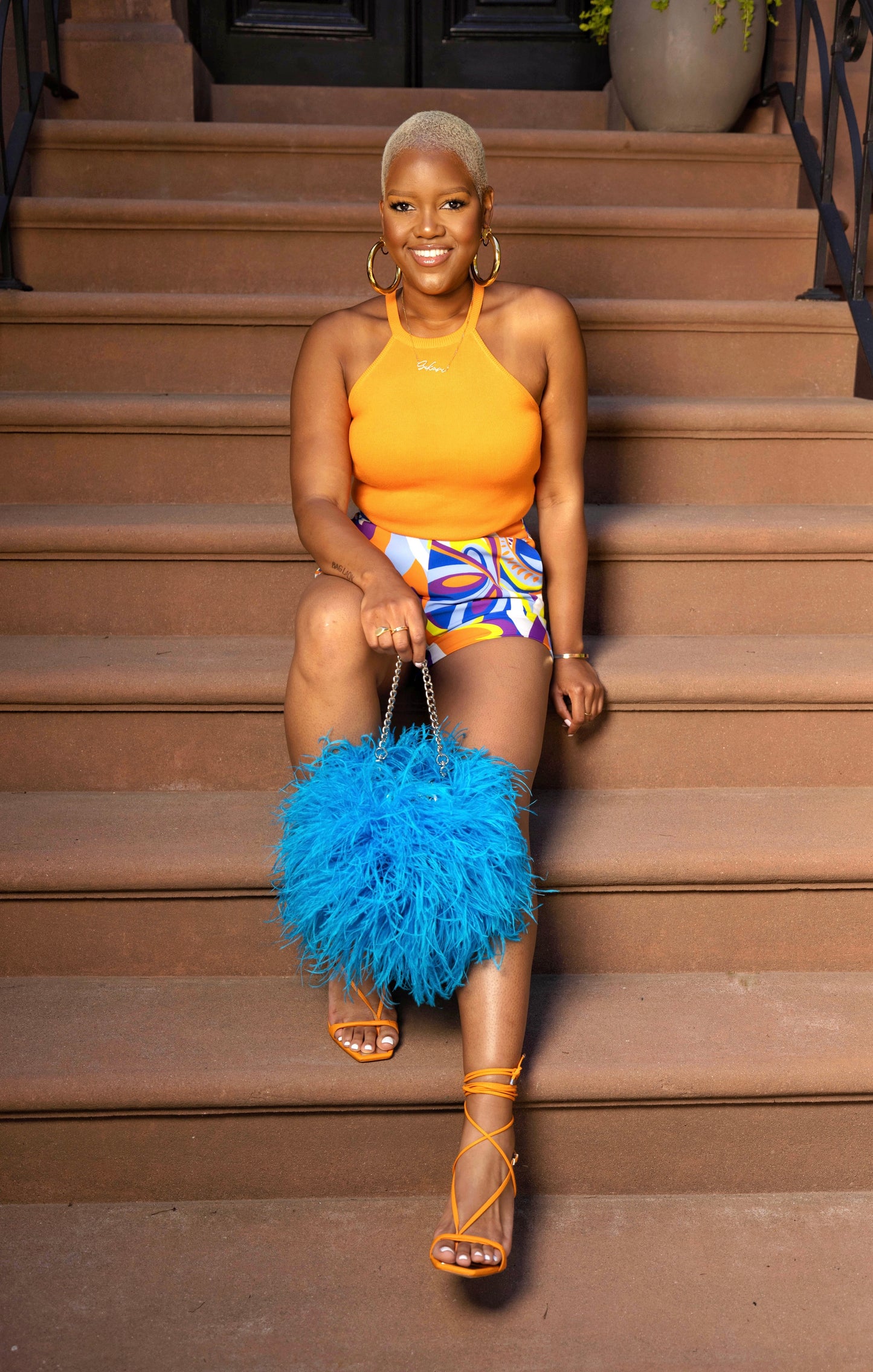 Ostrich Feather Bucket Bag | Azul | Large