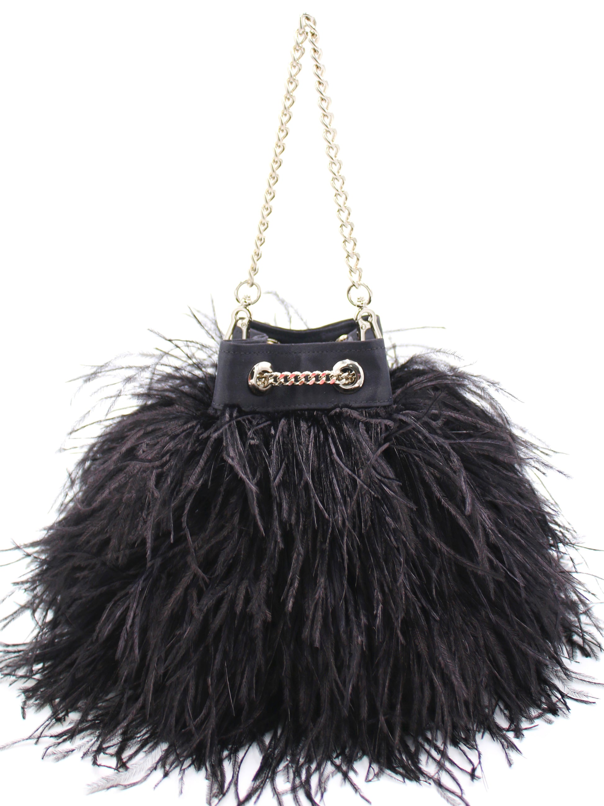 Ostrich Feather Bucket Bag | Onyx & Silver | Large | Made to order