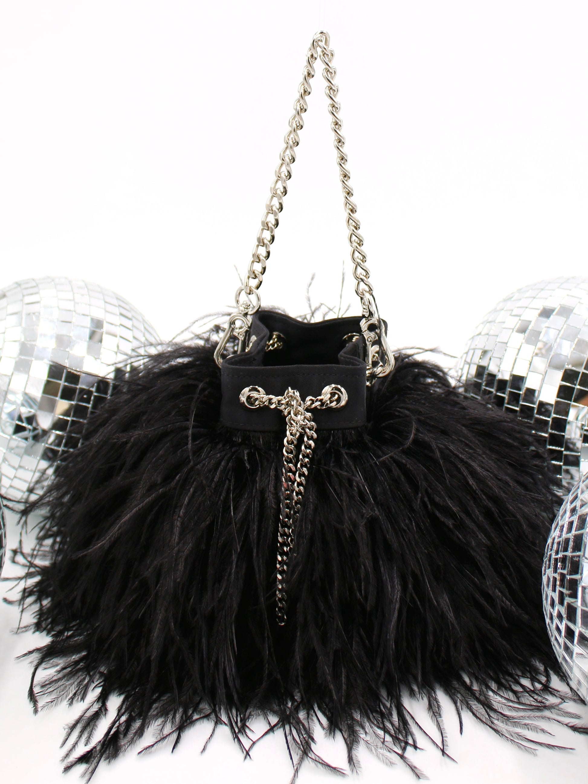 Ostrich Feather Furry Bag, Womens Black Feather Purse