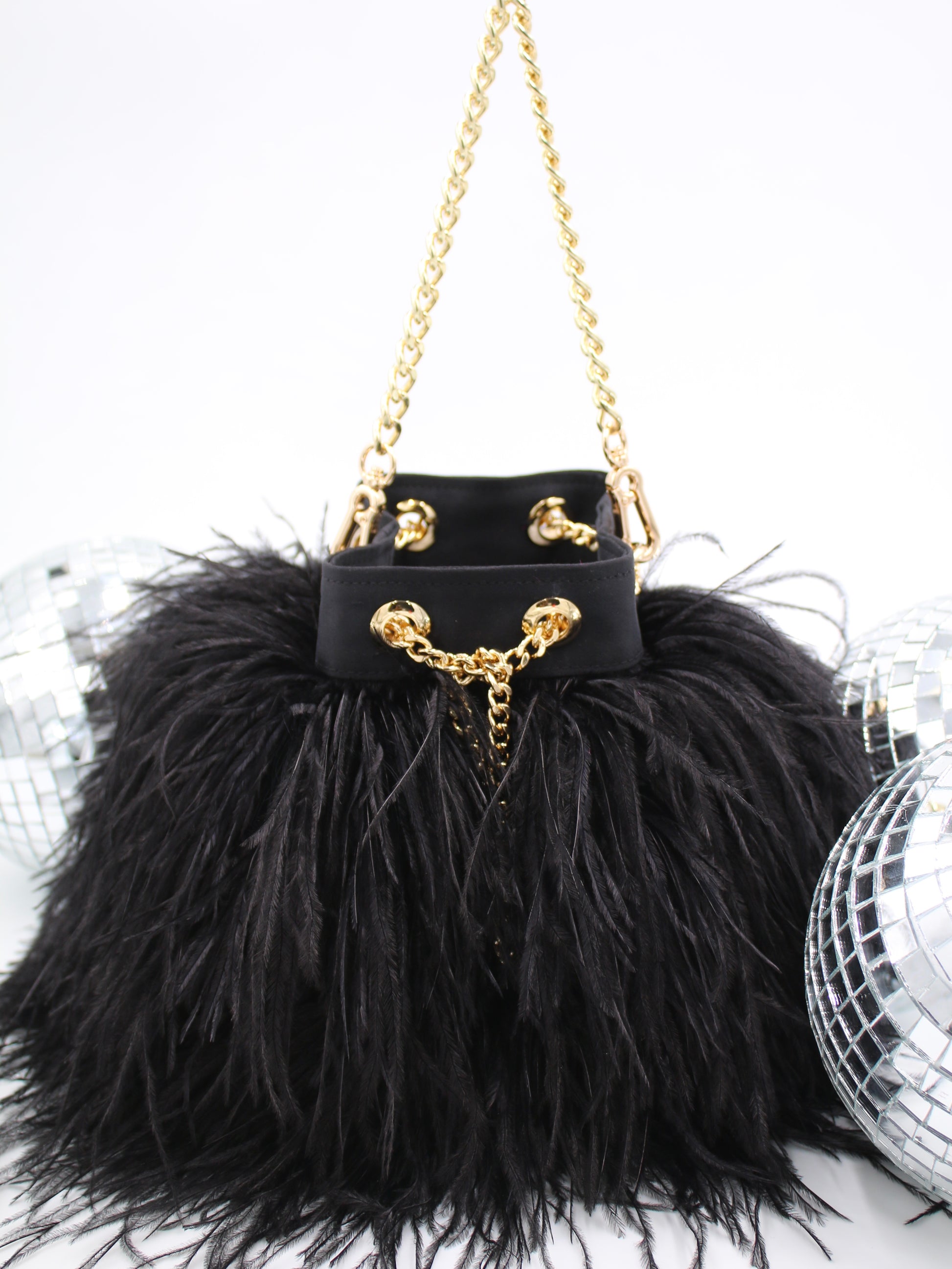 Ostrich Feather Bucket Bag, Flame, Large