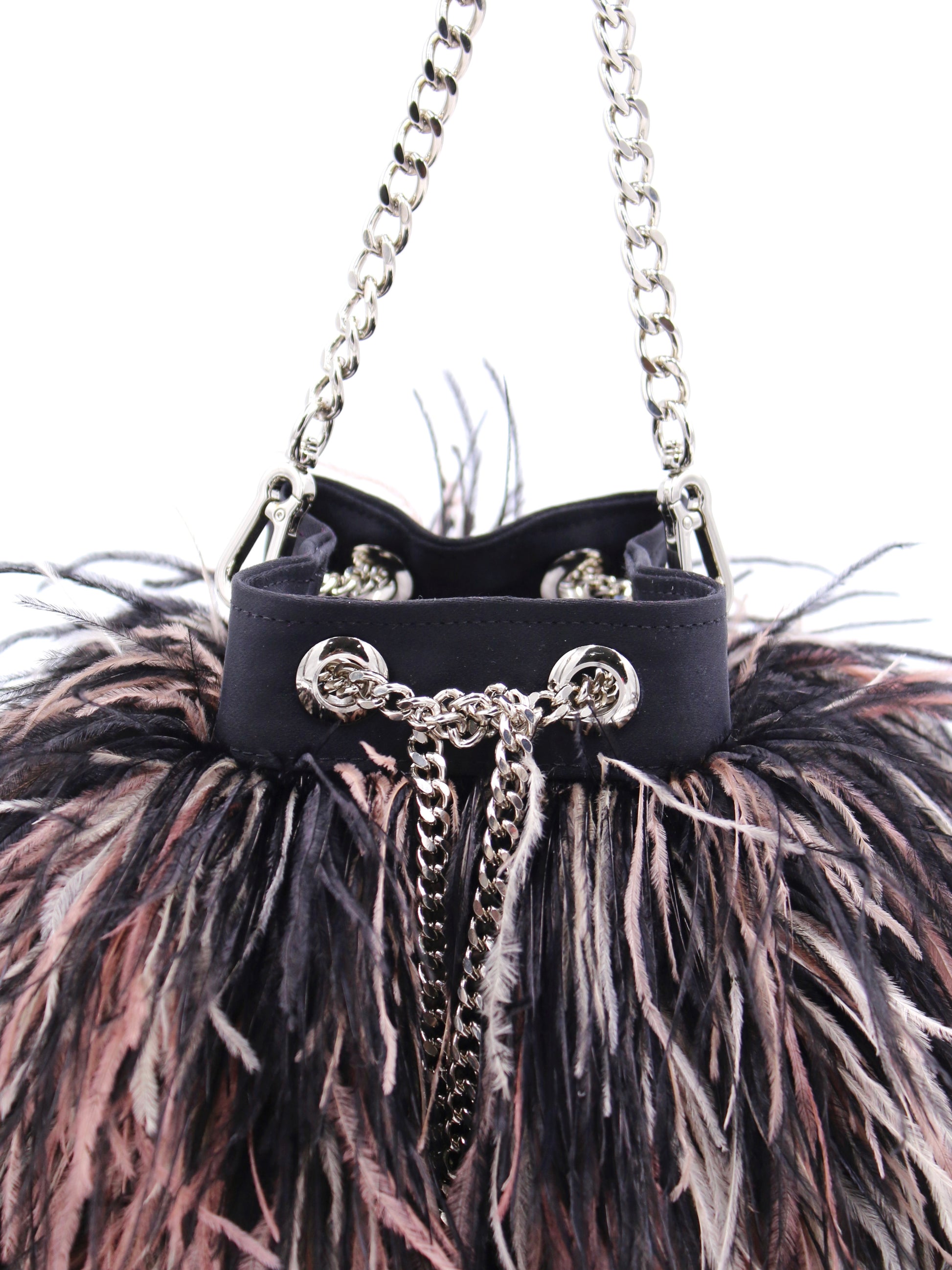 Ostrich Feather Bucket Bag, Black Blush