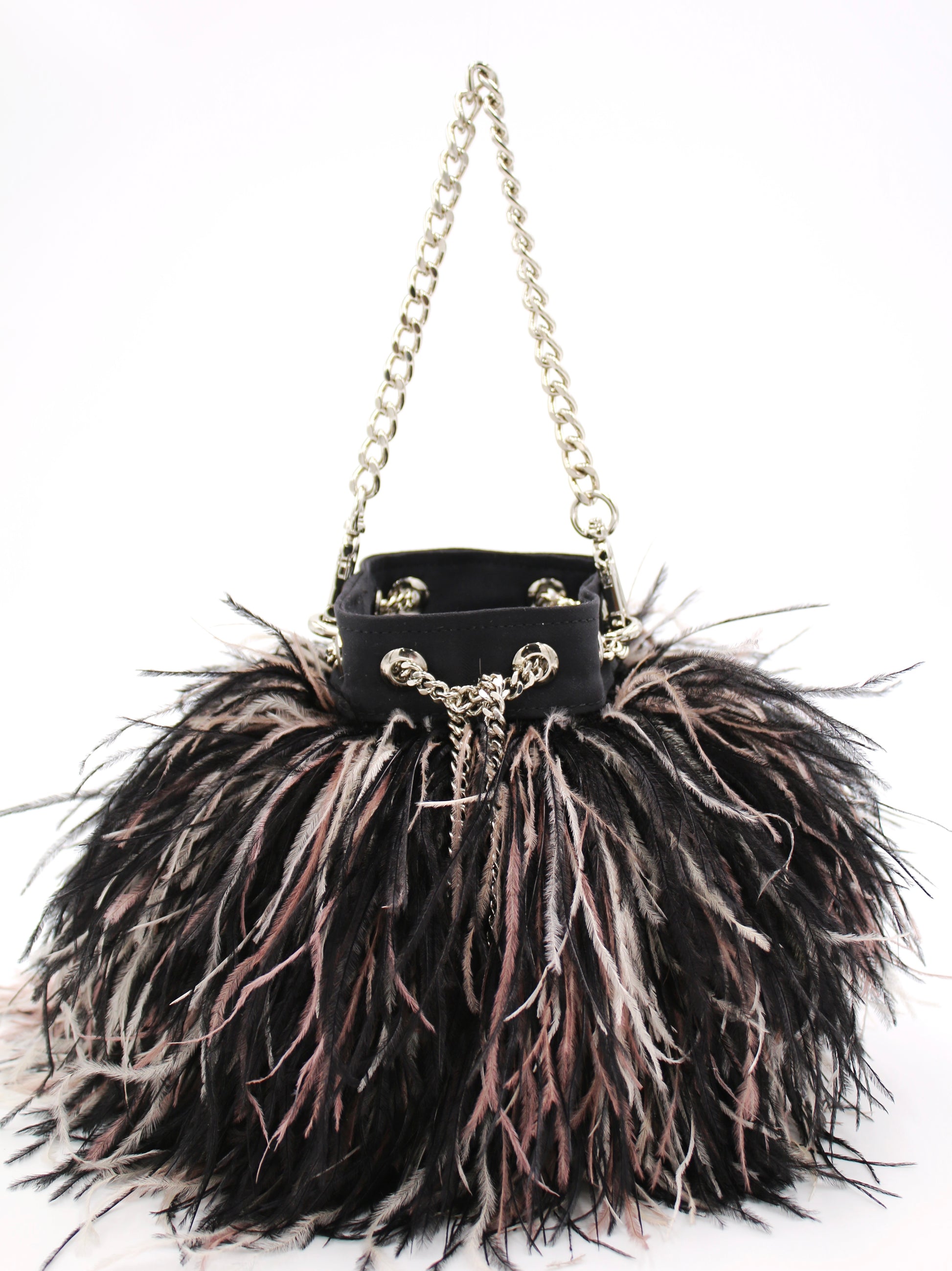 Ostrich Feather Bucket Bag | Black Blush | Mini
