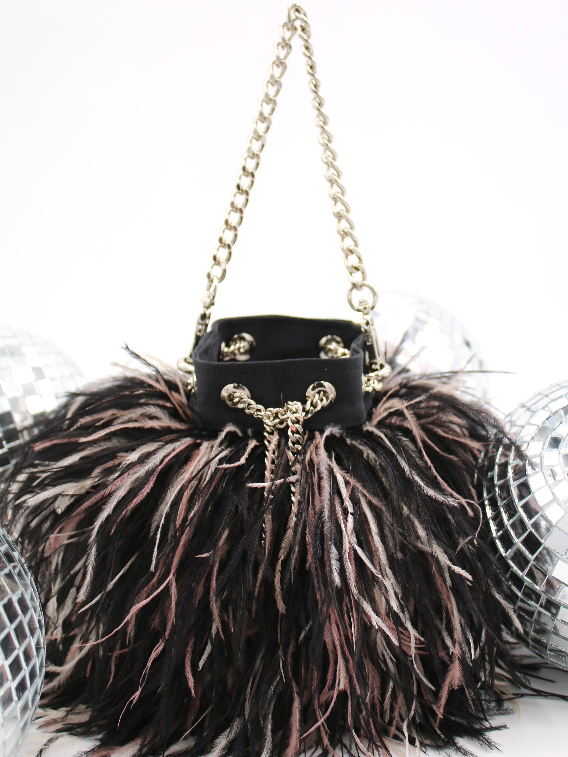 Ostrich Feather Bucket Bag | Black Blush | Mini