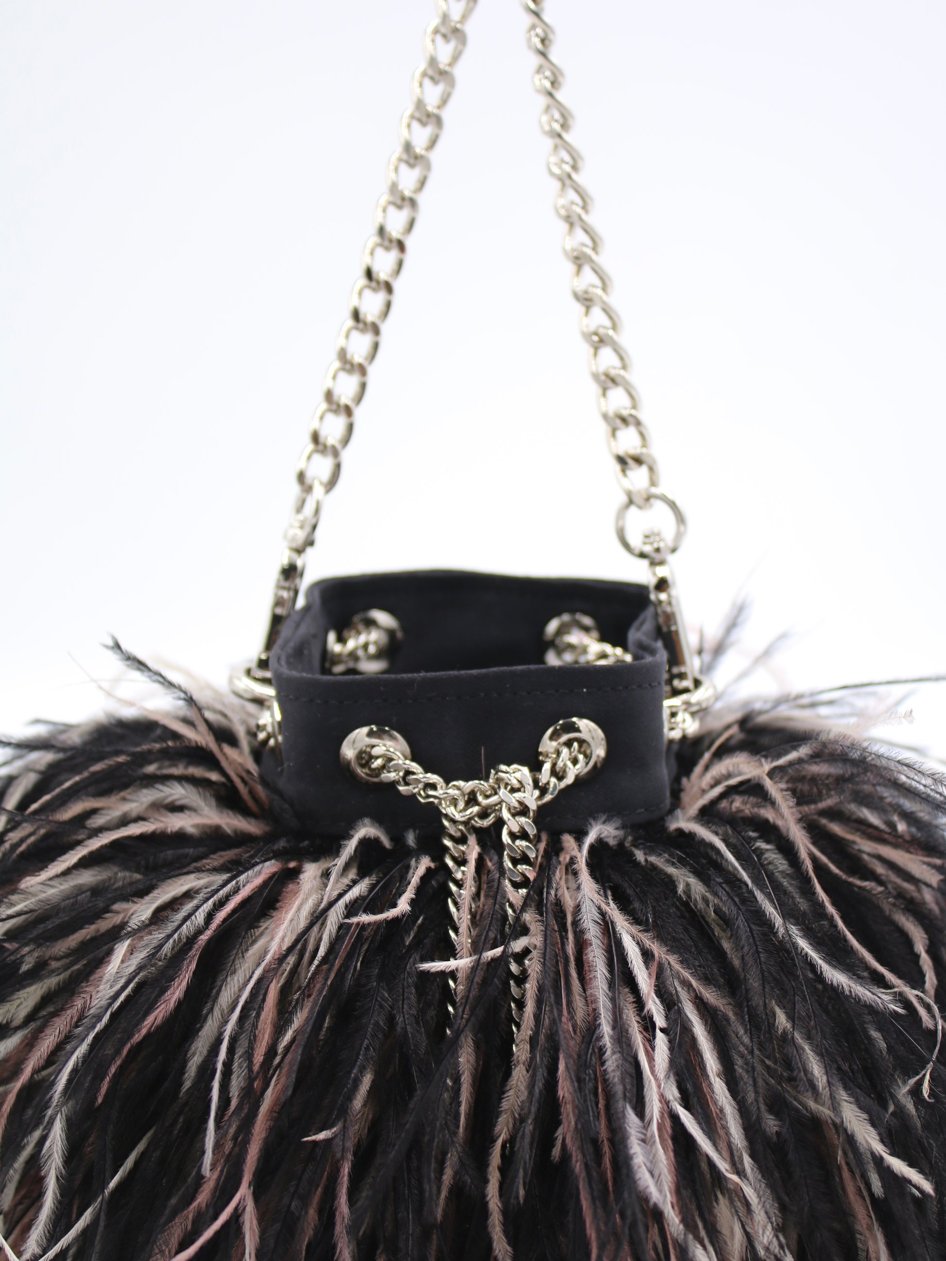 Ostrich Feather Bucket Bag, Black Blush