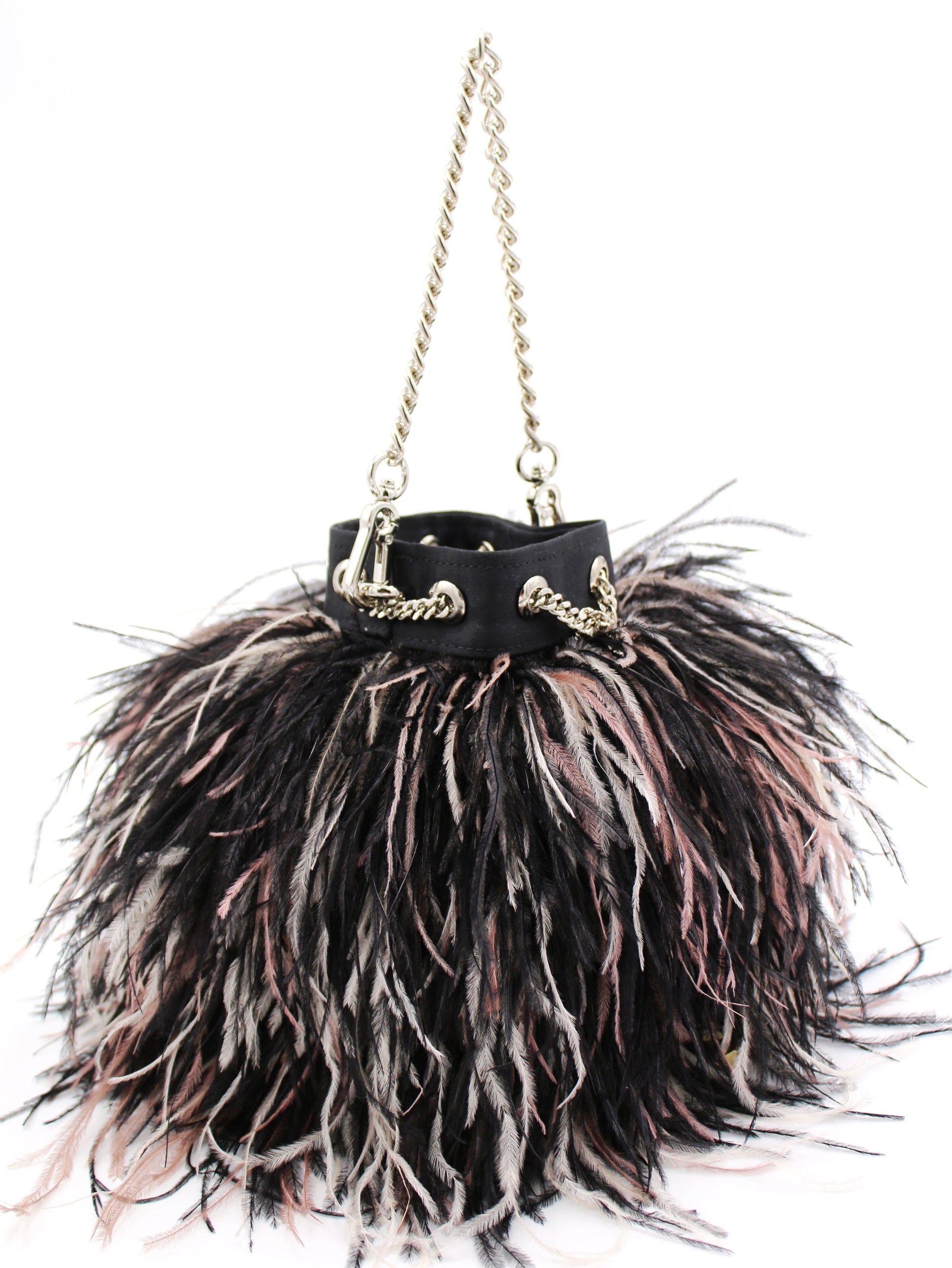 Ostrich Feather Bucket Bag, Black Blush