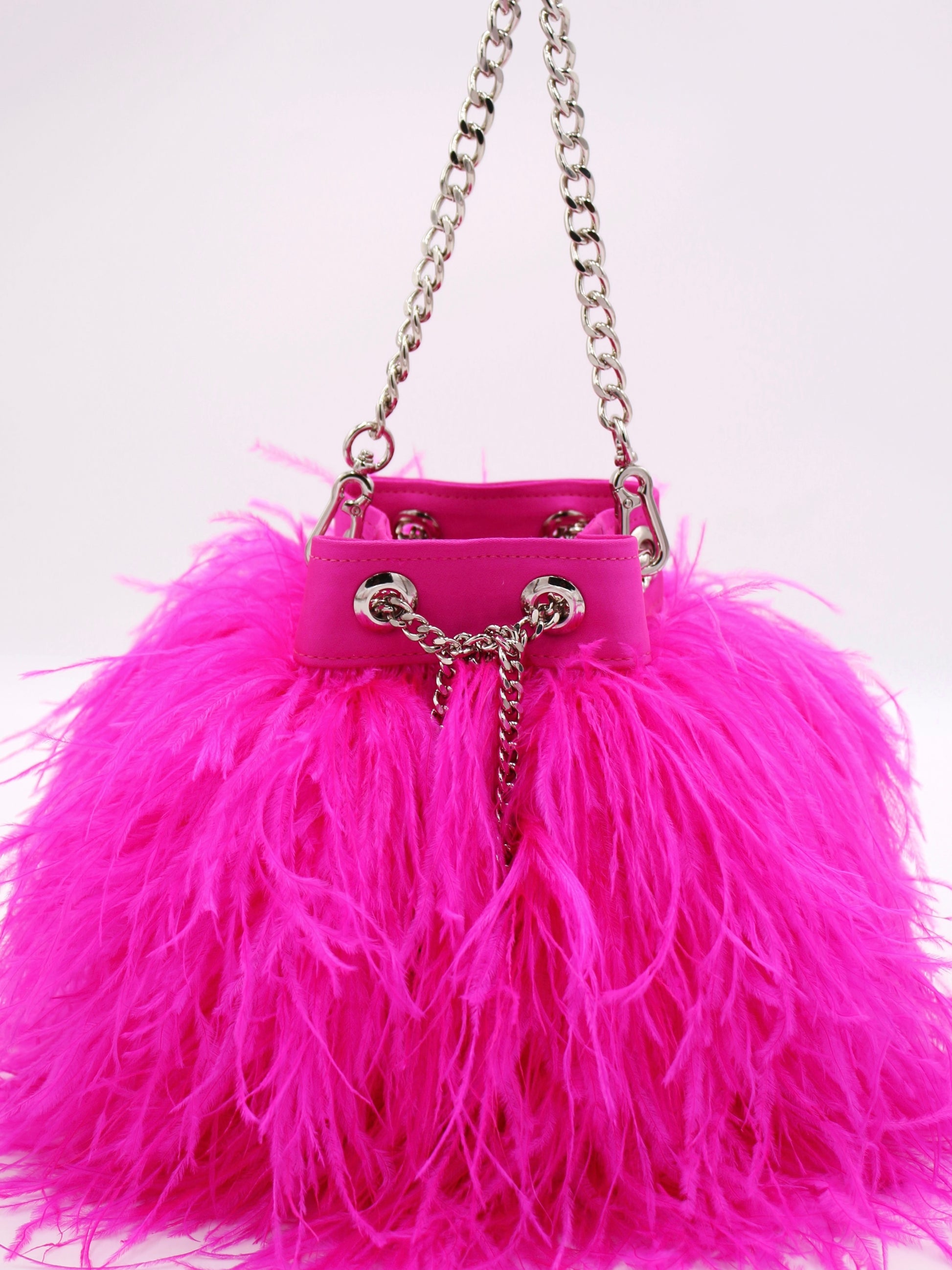 Ostrich Feather Bucket Bag | Black Blush | Mini