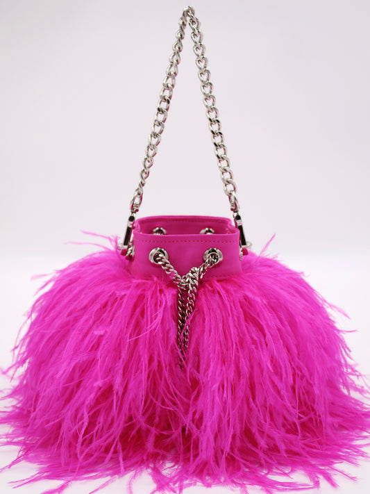 Ostrich Feather Bucket Bag | Fuchsia | Mini | Made to Order