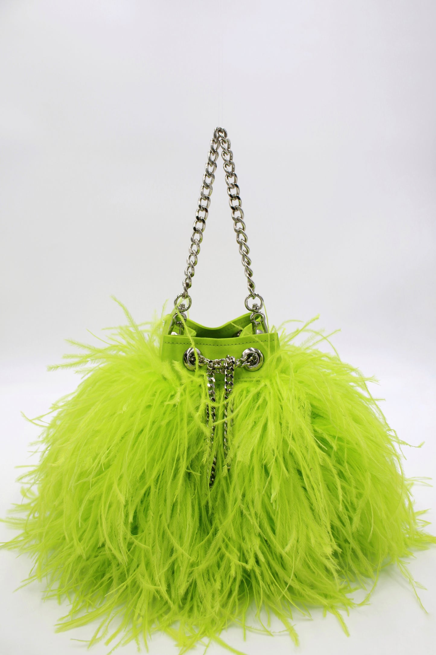 Ostrich Feather Bucket Bag | Onyx & Silver | Large | Made to order