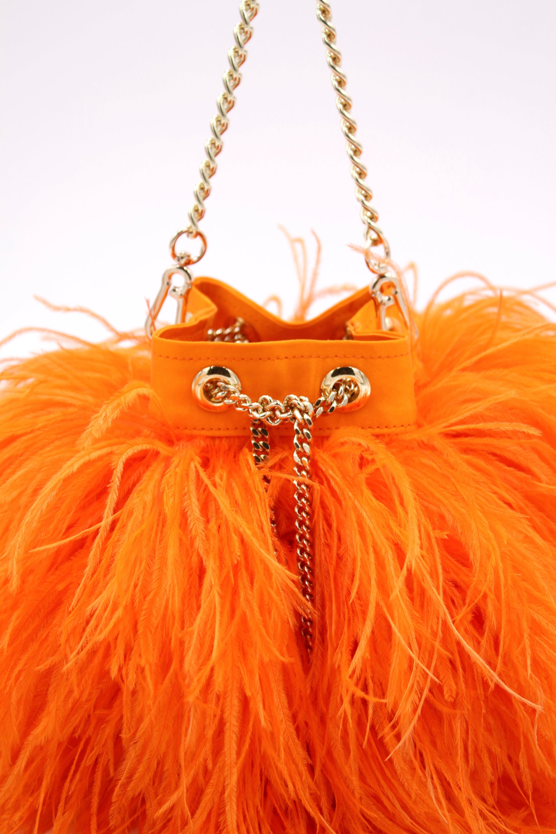 Ostrich Feather Bucket Bag, Flame, Large